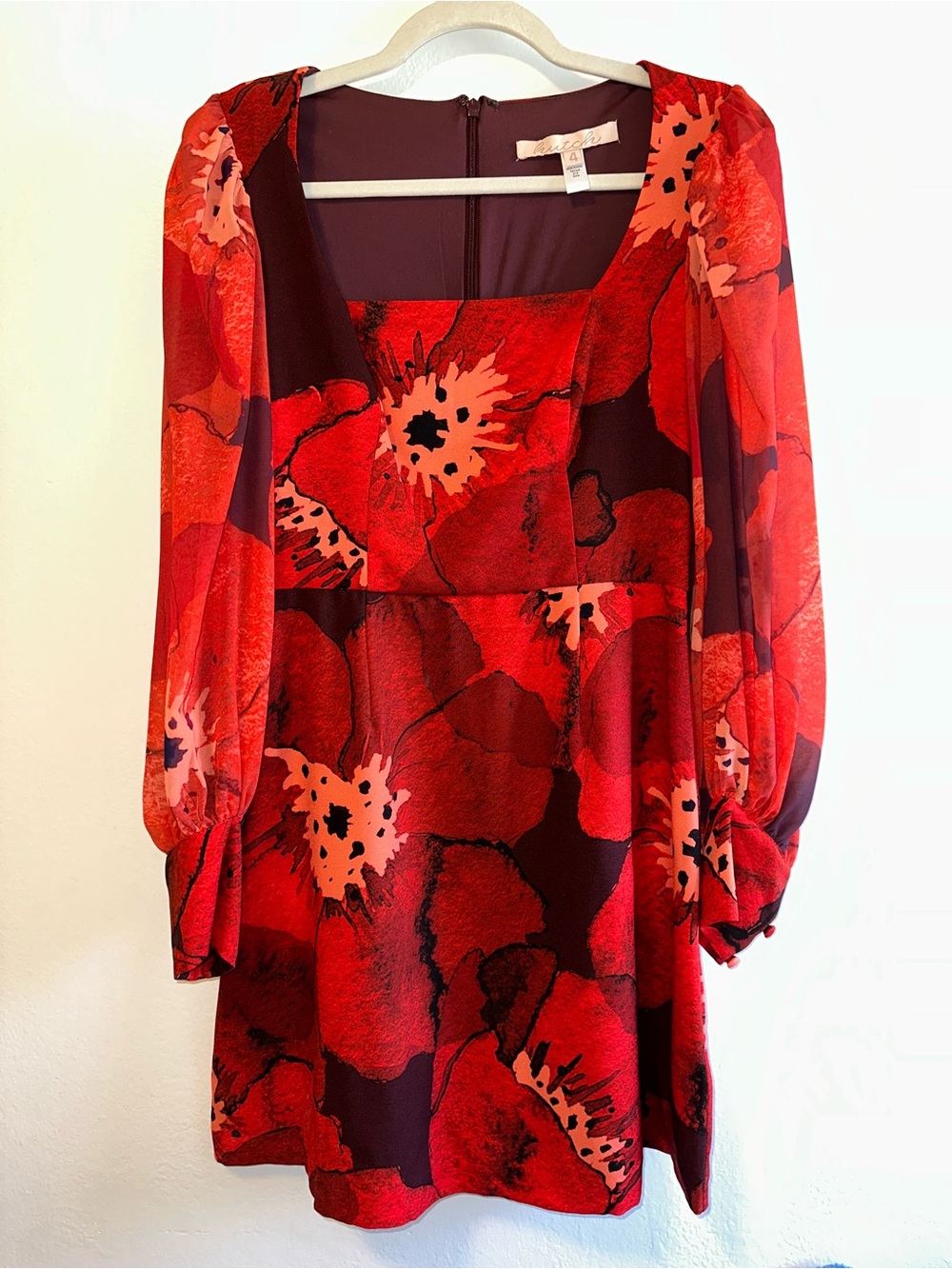 Hutch Red Floral Long-Sleeve Mini Dress
